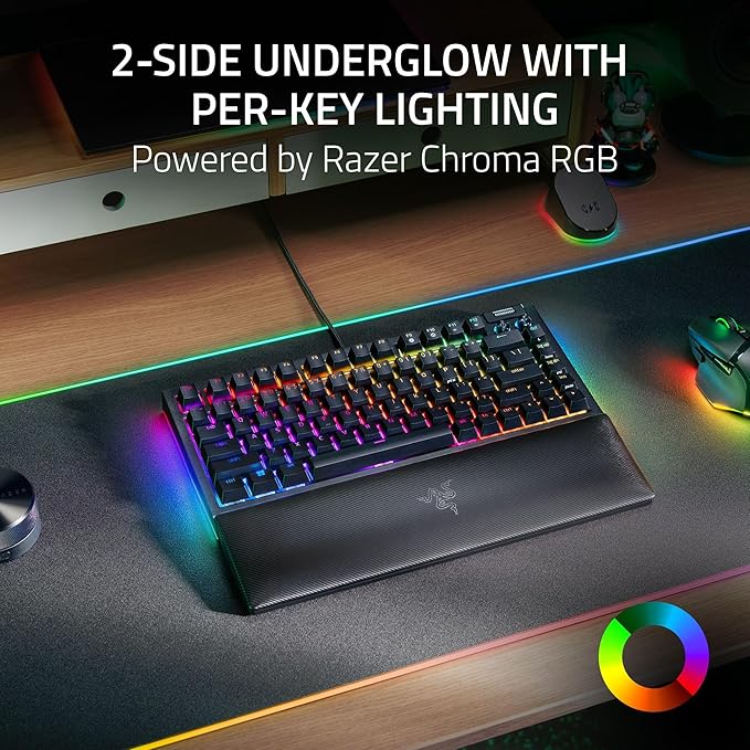 Razer BlackWidow V4 75% Mechanical Gaming Keyboard: Hot-Swappable Design - Compact & Durable - Orange Tactile Switches - Chroma RGB - MF Roller & Media Keys - Comfortable Wrist Rest - Black