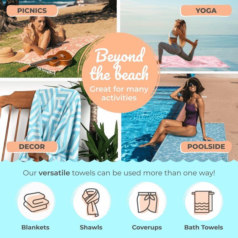 Nova Blue (37 x 69) - Orange Zigzag Beach Towel, 100% Turkish Cotton - Sand Resistant Beach Towels with Unique Designs - Quick Dry Turkish Bath Towels