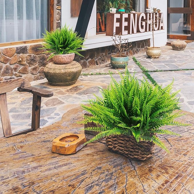 8 Pcs Fake Fern Outdoors - Ferns Artificial Plants for Outdoor Ferns Lifelike Boston Faux Fern Stems Indoor UV Resistant Outdoor Plants Artificial for Porch Greenery Decor