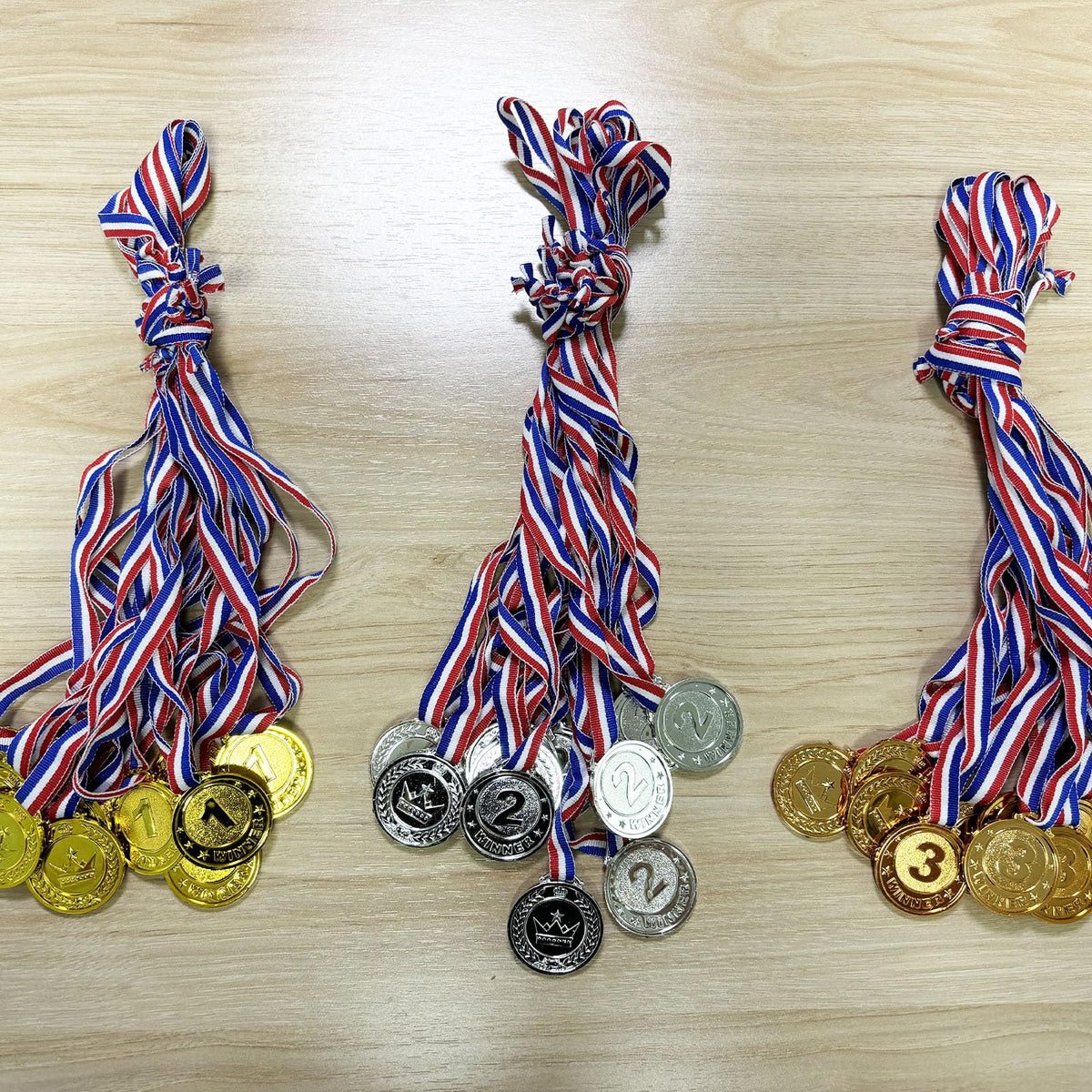 Flyekist 36 Pieces Plastic Winner Award Medals for Kids, Childrens Plastic Gold Silver Bronze Medals for Sports, Games Competitions, Party Favors and Decorations