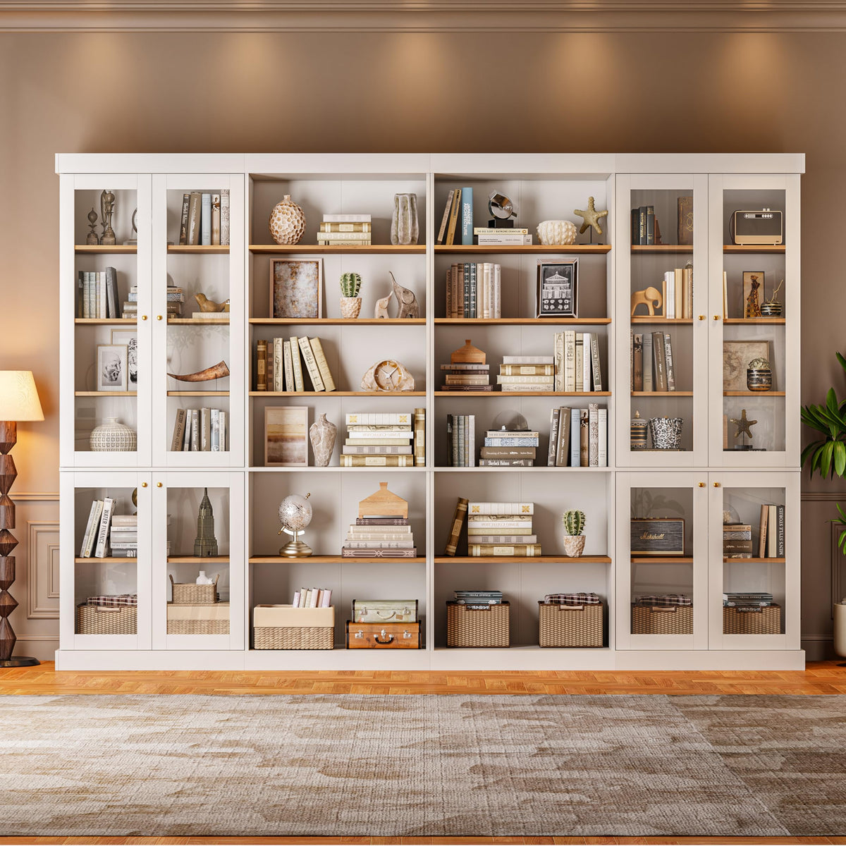 ivaniti 70.8" Tall Farmhouse Kitchen Pantry Cabinet, Modular Storage Cabinet with 6-Tier Adjustable Shelves, White, Wooden Hutch for Living Room, Kitchen, Set of 4
