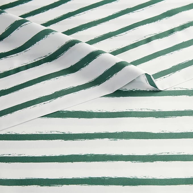 Amazon Basics Microfiber Kids' Sheet Set with Pillowcase, 4 Piece, Full, Green Stripes