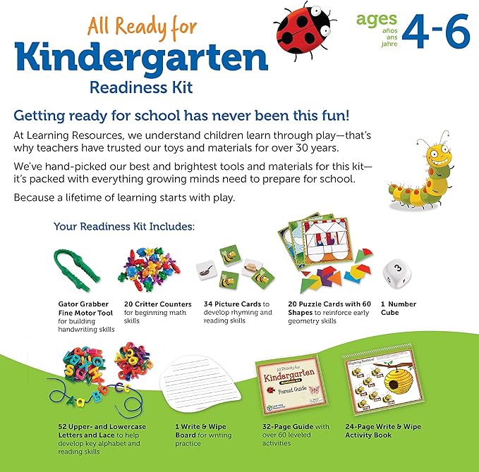 Learning Resources All Ready for Kindergarten Readiness Kit - Classroom Must Haves, Toddler Activities, Homeschool Supplies, Learn to Read, Spelling , Alphabet Kindergarten Workbook
