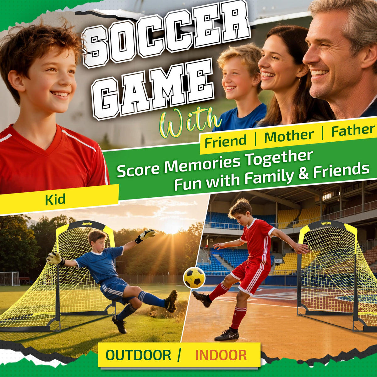 Happy Jump 7x5 FT & 5x3.6 FT Portable Soccer Goal for Youth Players Ages 6–14, Large-Frame Design Built for Long-Term Development, Easy Setup for Backyard, Park or School Training