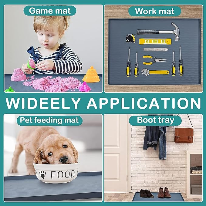 URMONA Waterproof Silicone Under Sink Mat 34'' x 19'' Shelf Liner for Kitchen and Bathroom, Cabinet and Counter Protector, Storage and Organizers, Litter Mat, Pet Cat Puppy Essentials(Green)