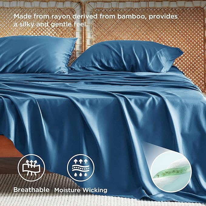 Bedsure California King Sheet Sets, Cooling Sheets, Rayon Derived from Bamboo, Breathable & Soft, Deep Pocket Up to 16 Inches, Hotel Luxury Silky Bedding for Hot Sleepers, Teal