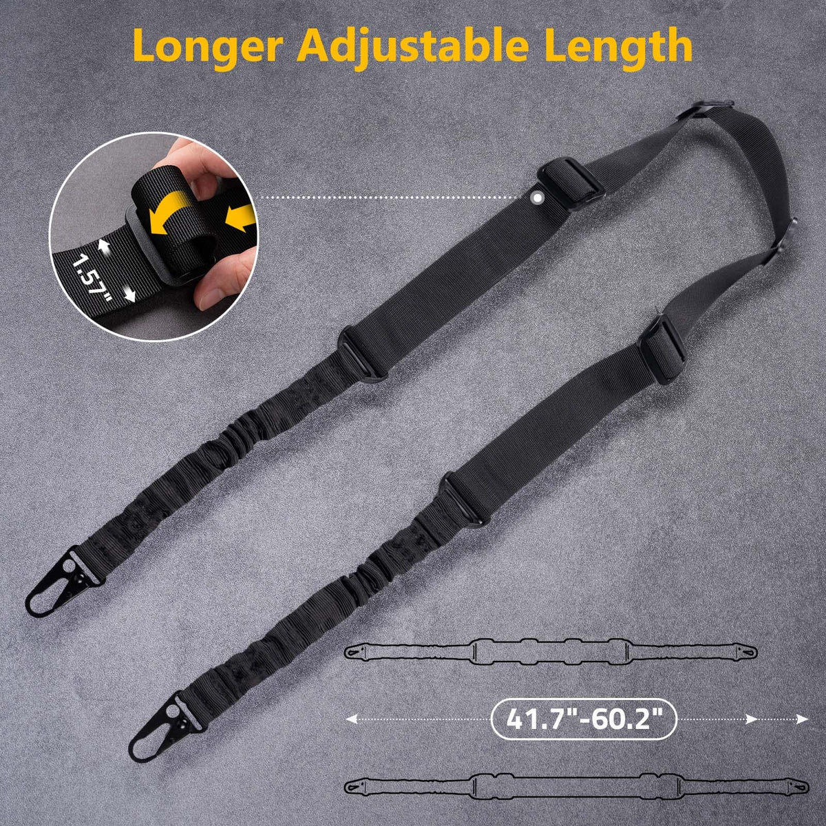 CVLIFE Rifle Sling with 2 Pack Anti-Rotation Sling Swivels,Adjustable Length Two Point Sling Elastic Cord Design for Outdoor Black