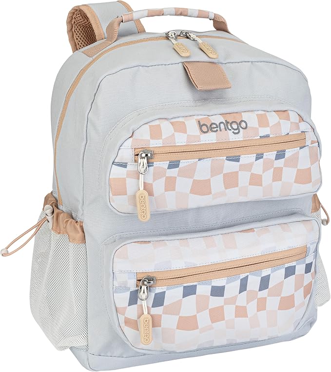 Bentgo Kids Backpack (Whimsy & Wonder Collection) - Lightweight 14’’ for School, Travel & Daycare - Ideal for Kids 4+, Durable & Water-Resistant, Roomy Interior, Loop for Lunch Bag (Checker Gradient)