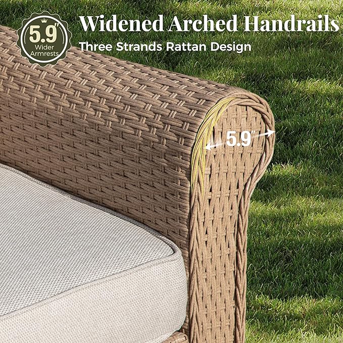 Patio Furniture Set 2 pcs, Wicker Outdoor Patio Furniture, 2 Single Chairs, Rattan Patio Conversation Set for Backyard Deck, Beige