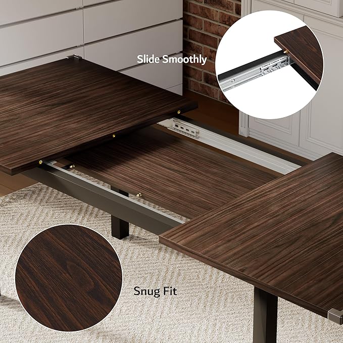 iPormis 7 Pieces Dining Table & Chairs Set for 4-6, 63" Extendable Kitchen Table and 6 Chairs, Dining Room Table with MDF Board & Metal Frame, Perfect for Small Space, Easy Clean, Espresso