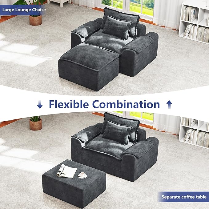 Hobestluk Cloud Single Sofa Memory Foam Couch with Deep Seat L Shaped Sofa with Removable Cover Large Couch for Living Room (Blue Grey, Single Sofa)