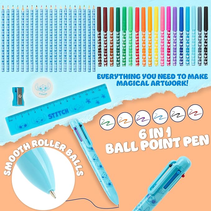 Disney Stitch Pencil Case for Girls Kids Tweens Colored Pencils Markers Pen Eraser Ruler Frozen School Supplies Stationary Gifts for Girls (Blue Stitch 1 Compartment)