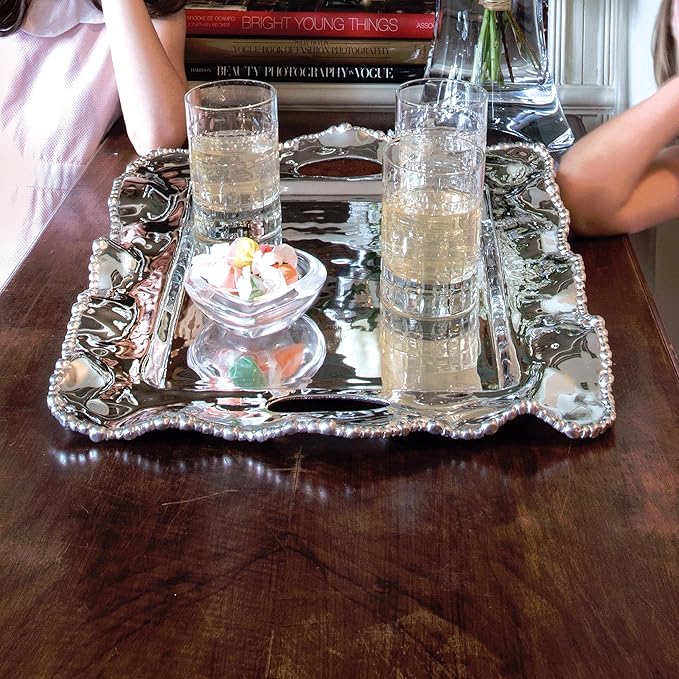 Beatriz Ball Medium Organic Pearl Kristi Rectangular Tray with Handles