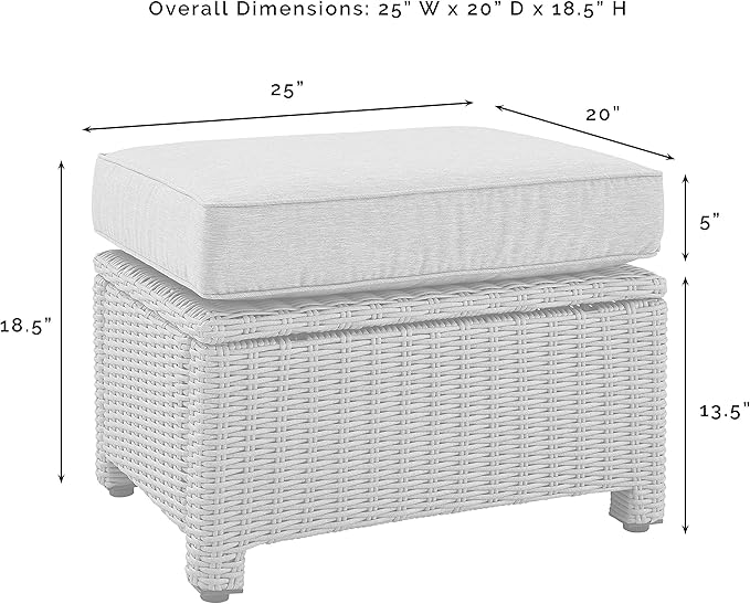 Crosley Furniture Bradenton Wicker Outdoor Ottoman Foot Rest for Patio, Deck, Porch, Brown with Sand Cushions