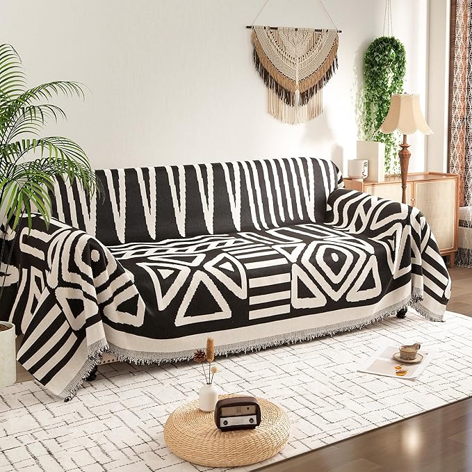 Couch Cover for 2 Cushion Couch Sofa Pet Friendly, Boho Sectional L Shaped Sofa Cover Washable for Dogs Cats Kids, Leather Furniture Protector Slipcover Decor for Living Room, 71"x102"