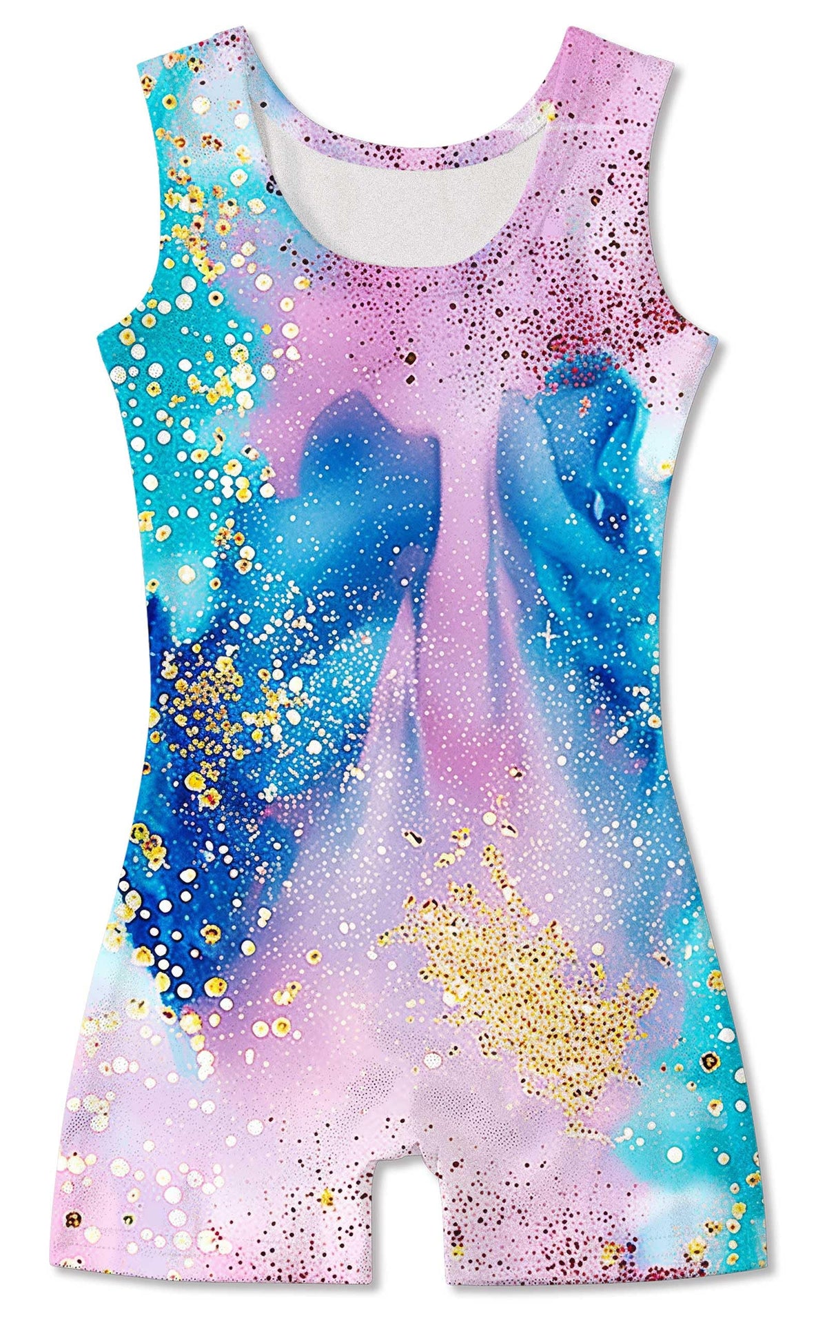 Funnycokid Gymnastics Leotards for Girls Toddler Outfits Dance Unitards Clothes with Shorts, Diamond Blue Pink, 3-4T