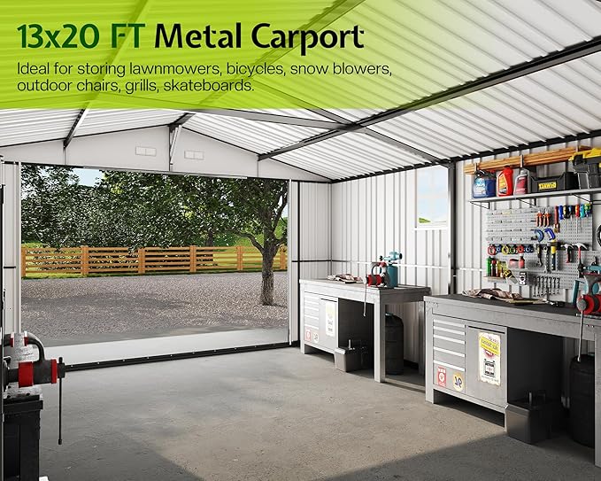 Jocisland 13.2x20.7x8.4 FT Heavy Duty Carport, Metal carport with 2 Lockable Doors & 4 Windows, Carport Canopy for for Car, Truck, Garbage Can, Tool, Lawnmower, Dark Gray