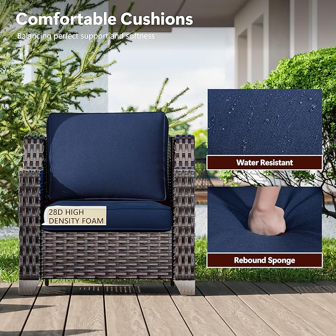 4 Pieces Wicker Patio Furniture, Luxury Outdoor Furniture with 2 Pieces Patio Rattan Chair, 2 Patio Ottoman, Wide Armrest, Thickened Cushions, Ideal for Deck, Porch Use