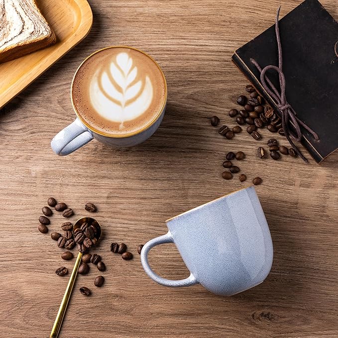 AmorArc 12oz Coffee Mugs, Ceramic Coffee Mugs set of 6 for Man, Woman, Dad, Mom, Modern Coffee Mugs with handle for Latte/Cappuccino/Milk/Cocoa. Dishwasher&Microwave Safe, Blue-Reactive Glaze