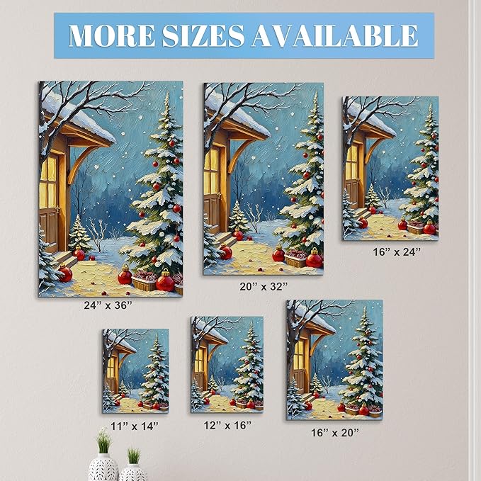 Framed Christmas Pictures Wall Decor,Vintage Pine Tree Prints,Winter Christmas Canvas Wall Art Decoration for Bedroom Bathroom Living Room Rustic Xmas Holiday Gifts (Christmas Tree 21, 20'' X 32'')