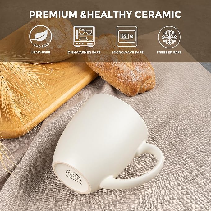 GBHOME 16oz Coffee Mugs Set of 6, Large Ceramic Coffee Mugs for Man, Woman, Dad, Mom, Modern Coffee Mugs Set with handle for Tea/Latte/Cappuccino/Milk/Cocoa. Dishwasher&Microwave Safe,ivory