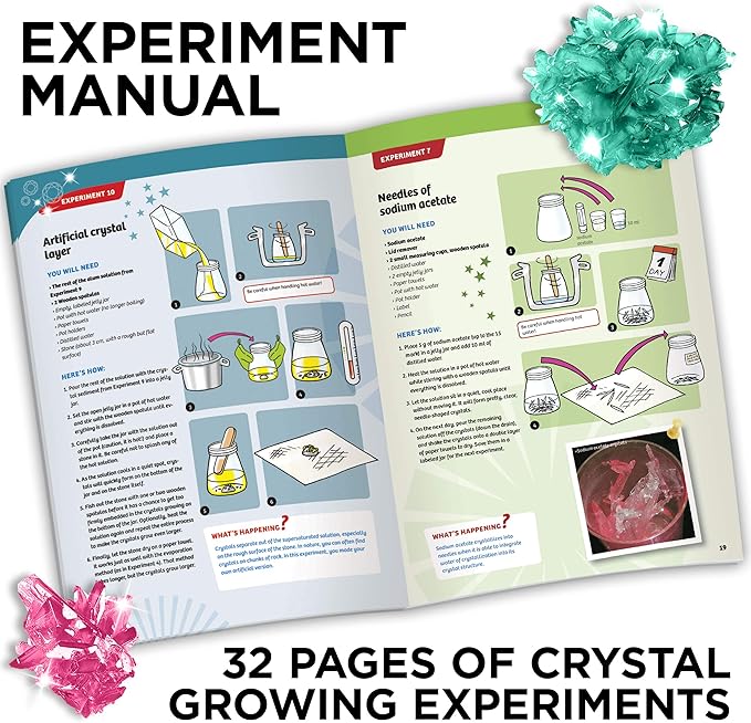 Thames & Kosmos Crystal Growing | STEM Experiment Kit | Grow Dozens of Dazzling, Colorful Crystals! | Learn about Crystallization & Conduct Classic Science Experiments | Make Crystal Geodes | Ages 10+