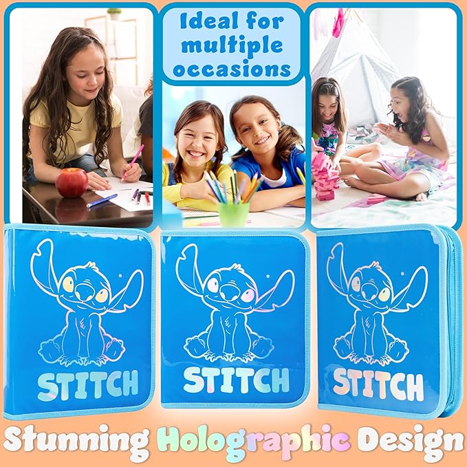 Disney Stitch Pencil Case for Girls Kids Tweens Colored Pencils Markers Pen Eraser Ruler Frozen School Supplies Stationary Gifts for Girls (Blue Stitch 1 Compartment)