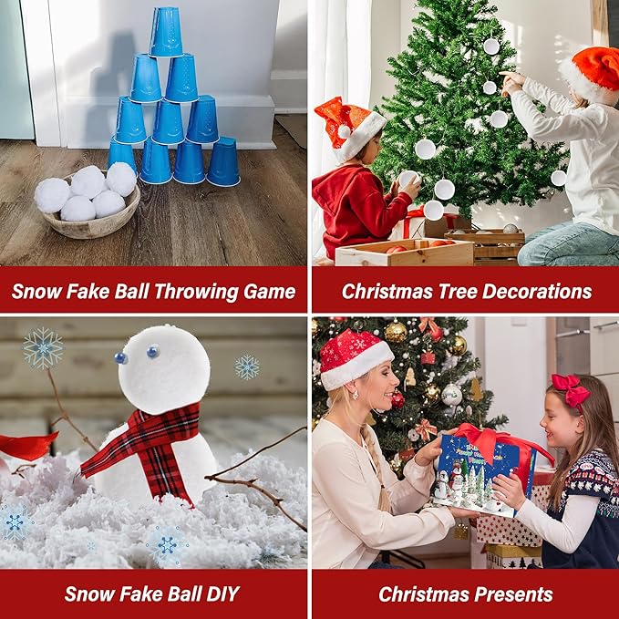 100 Pack Snow Fake Balls, Soft Artificial Snow Toy Balls, Indoor Snow Fight Ball Set for Multiplayer Outdoor Parent-Child Throwing Game Winter Home Christmas Decorations DIY Party Gift