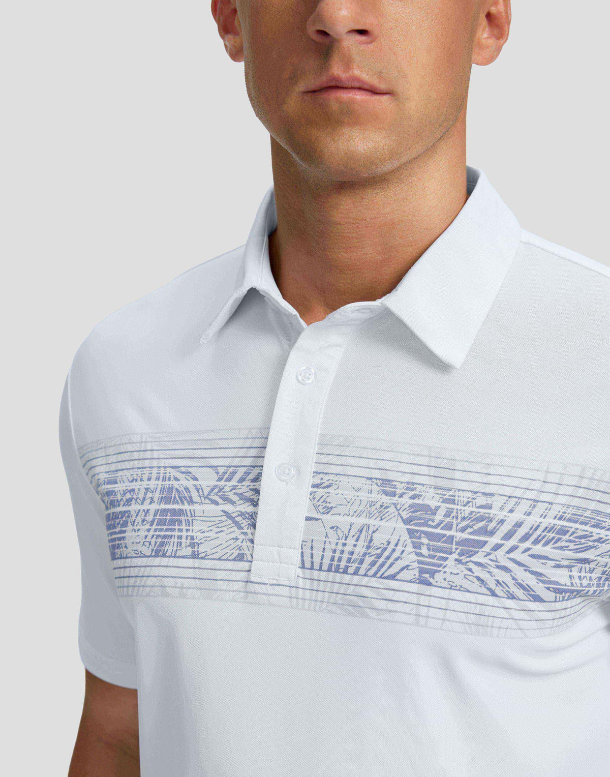 Men's Golf Shirts Dry Fit Moisture Wicking Performance Short Sleeve Collared Polo Shirts for Casual Tennis Bussiness (White Leaves, S)