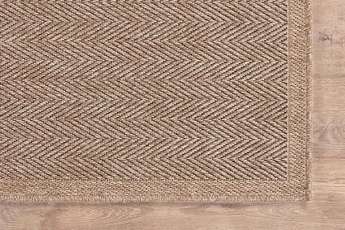 CAMILSON Easy Jute Rug 8x10, Indoor Outdoor Natural Color Fiber Area Rugs for Living Room and Patio Rug Herringbone Seagrass Boho Woven Design Easy-Cleaning Washable Outside Carpet Alfombras 8 x 10