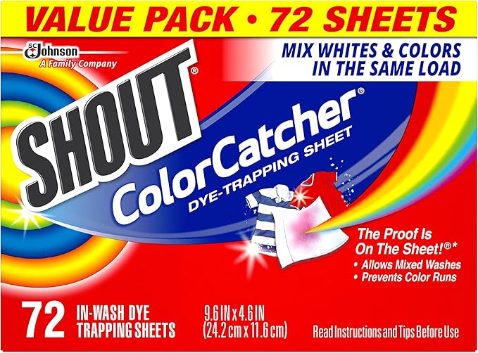 Shout Color Catchers for Laundry, Allow Mixed Washes, Prevents Color Runs and Maintains Original Clothing, 72 Count - Pack of 2 (144 Total Sheets)