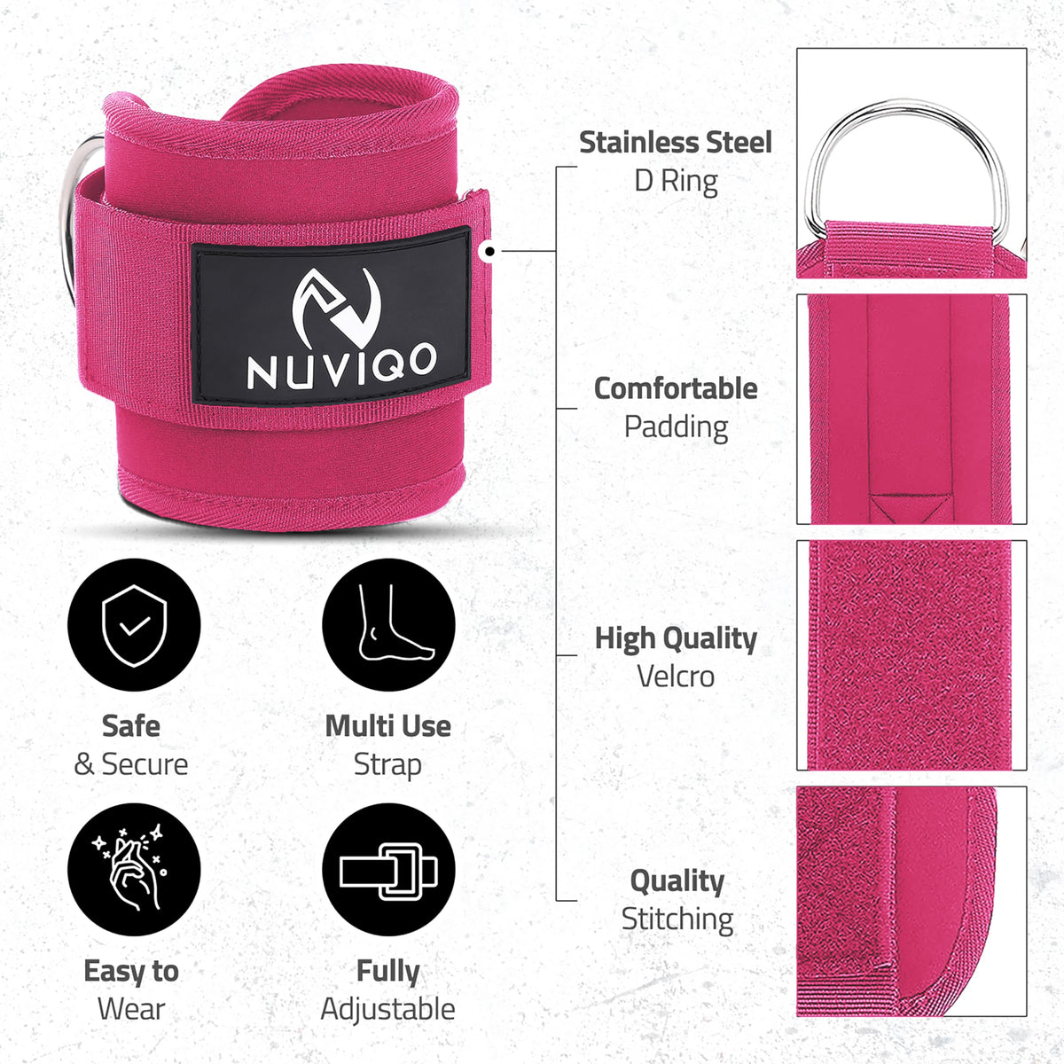 Barbell Pad & Ankle Straps for Cable Machine with Carry Bag - Gym Accessories for Women & Men - For Cable Kickbacks, Leg Extensions, Hip Thrusts & Squats - Workout Attachments for Home & Gym (Pink)