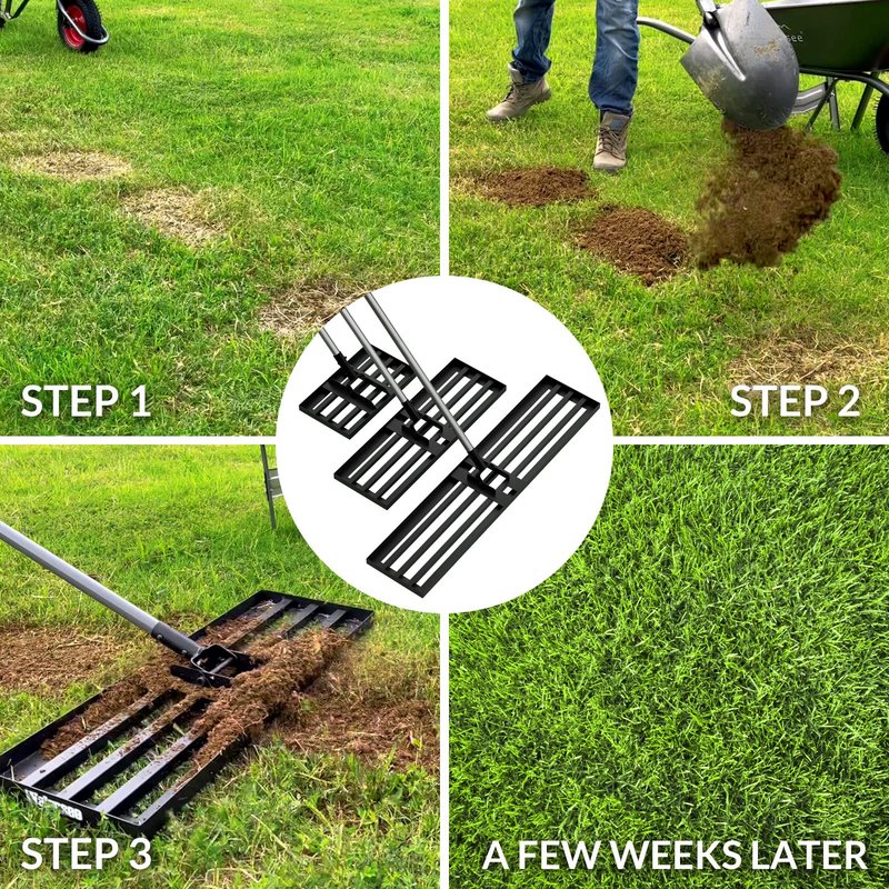 Walensee Large Lawn Leveling Rake, 45"x10" Heavy Duty Lawn Leveler Tool with 7FT Steel Handle, Levelawn Landscape Rake for Topdressing, Soil, Sand, Dirt, Large Yard, Garden, Golf Course