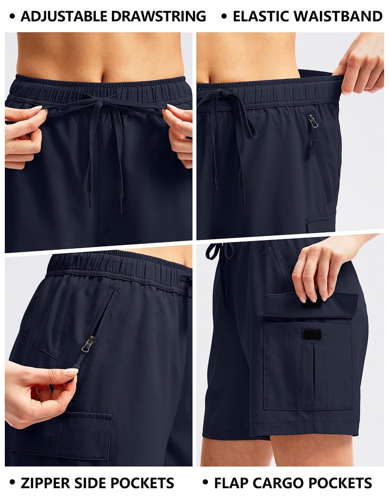 SANTINY Women's 5''/ 7'' Hiking Cargo Shorts Quick Dry Lightweight Summer Shorts for Women Athletic Golf Zipper Pockets(Navy_S)