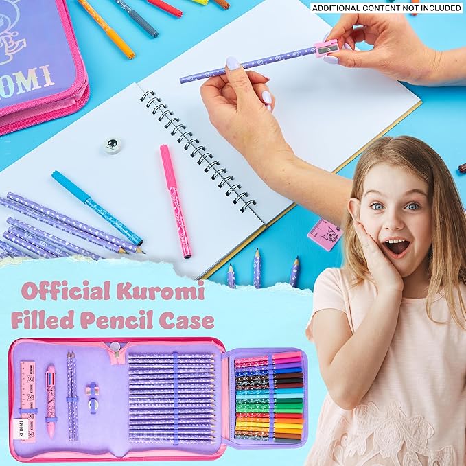 Hello Kitty Sanrio Pencil Case Kids Colored Pencils Markers Kawaii Kuromi Stationery Gifts for Kids (Purple Kuromi)