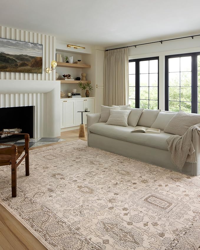 Loloi Teagan Collection TEA-03 Ivory/Sand 7'-11" x 10'-6" Area Rug, Large, Soft Neutral Rug, High-Traffic for Living Room, Bedroom, Home Office, Dining Area