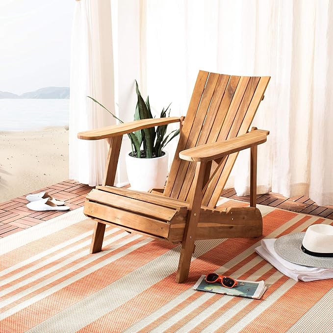 SAFAVIEH PAT6760A Outdoor Collection Merlin Natural Retractable Foot Rest Adirondack Chair
