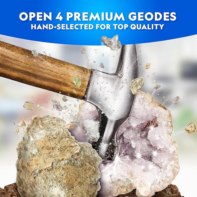National Geographic Break Open 4 Geodes Science Kit – Includes Goggles and Display Stand - STEM Science Gift for Boys and Girls, Break Your Own Geodes with Crystals (Amazon Exclusive)