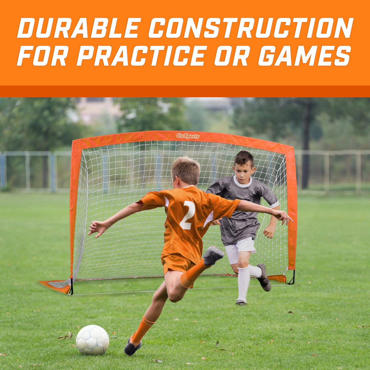 GoSports Team Tone 6 ft x 4 ft Portable Soccer Goal for Kids - Pop Up Net for Backyard - Orange