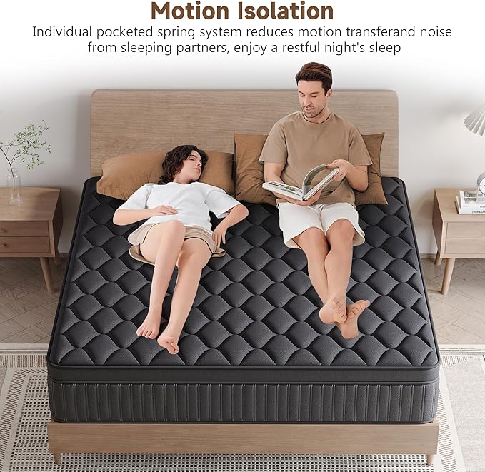 Queen Mattress, 12 Inch Queen Medium Firm Hybrid Mattress in a Box, Individual Pocket Spring for Pressure Relief & Motion Isolation, Reinforced Edge Support, CertiPUR-US Certified
