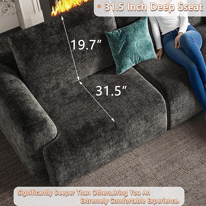 EASE MOOSE Boneless Modular Cloud Couch, Oversized U-Shaped Sectional Sofa for Living Room with Ottoman, Extra Large Movable Couches, 6-Deep-Seat Sofas for Bedroom, Apartment, Chenille (Dark Grey)