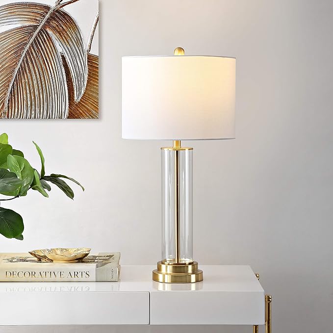 SAFAVIEH Lighting Collection Cassian Modern Contemporary Farmhouse Glass 26-inch Bedroom Living Room Home Office Desk Nightstand Table Lamp (LED Bulb Included)
