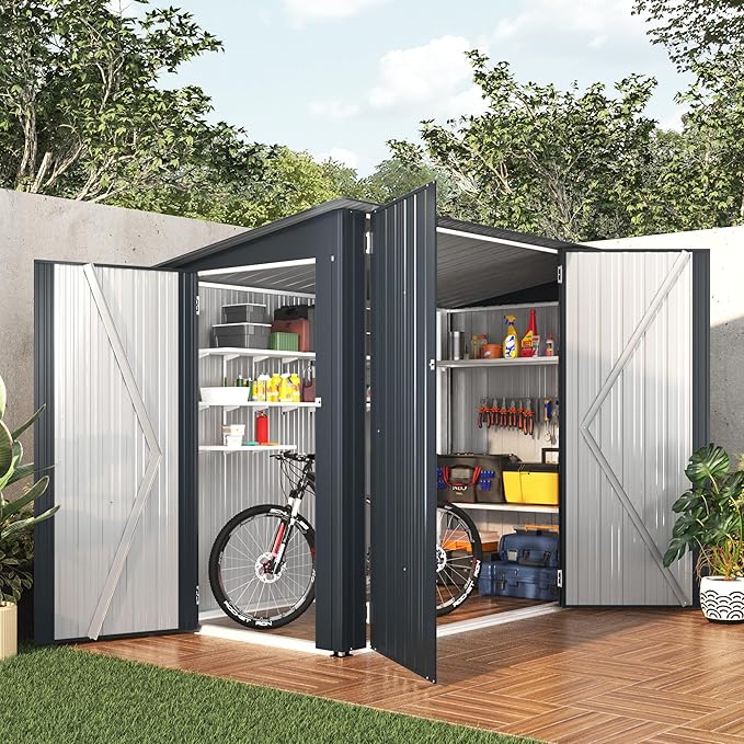 AECOJOY 7x4 Outdoor Lean to Shed, 4x7 Bike Storage Sheds & Outdoor Storage Clearance, Small Metal Horizontal Shed, Storage Cabinet for Garden, Yard for Outside