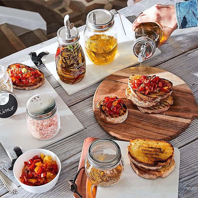 Bormioli Rocco Quattro Stagioni Mason Jar with Salt Shaker Lid - ClearSilver, Set of 2