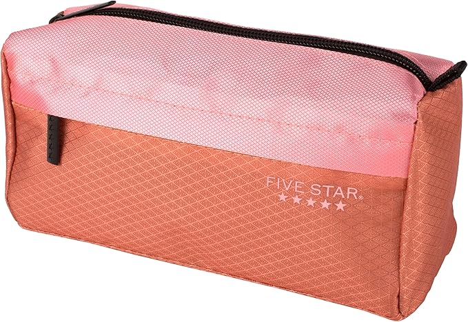 Five Star Pencil Pouch, Pen Case, 9-Pocket Zipper Pouch, Storage Organizer for School Supplies Earbuds Chargers Cables Makeup, Pink/Terracotta (500213F-ECM)