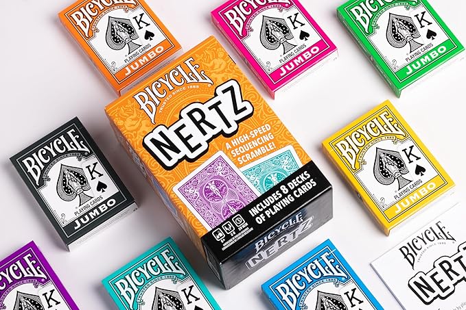 Bicycle Nertz Card Game (Solitaire) , 8 Decks of Jumbo Index Playing Cards, Fast-Paced Multiplayer Family Card Game for Kids and Adults, Classic Bicycle Cards, Up to 8 Players