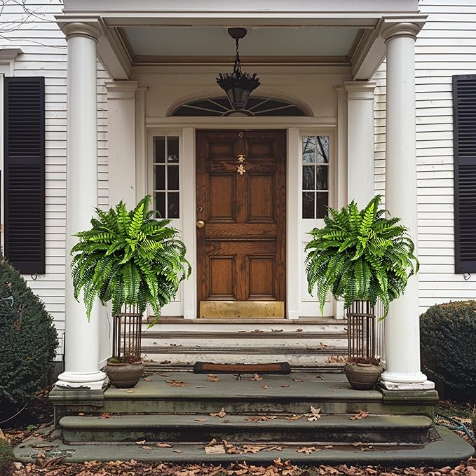 Giant Artificial Boston Ferns for Outdoors Large UV Resistant Lifelike Faux Fern, Realistic Silk Greenery Plants Large for Patio, Office, Home Decor, 88 Branches, 48 in Fake Fern Natural Green