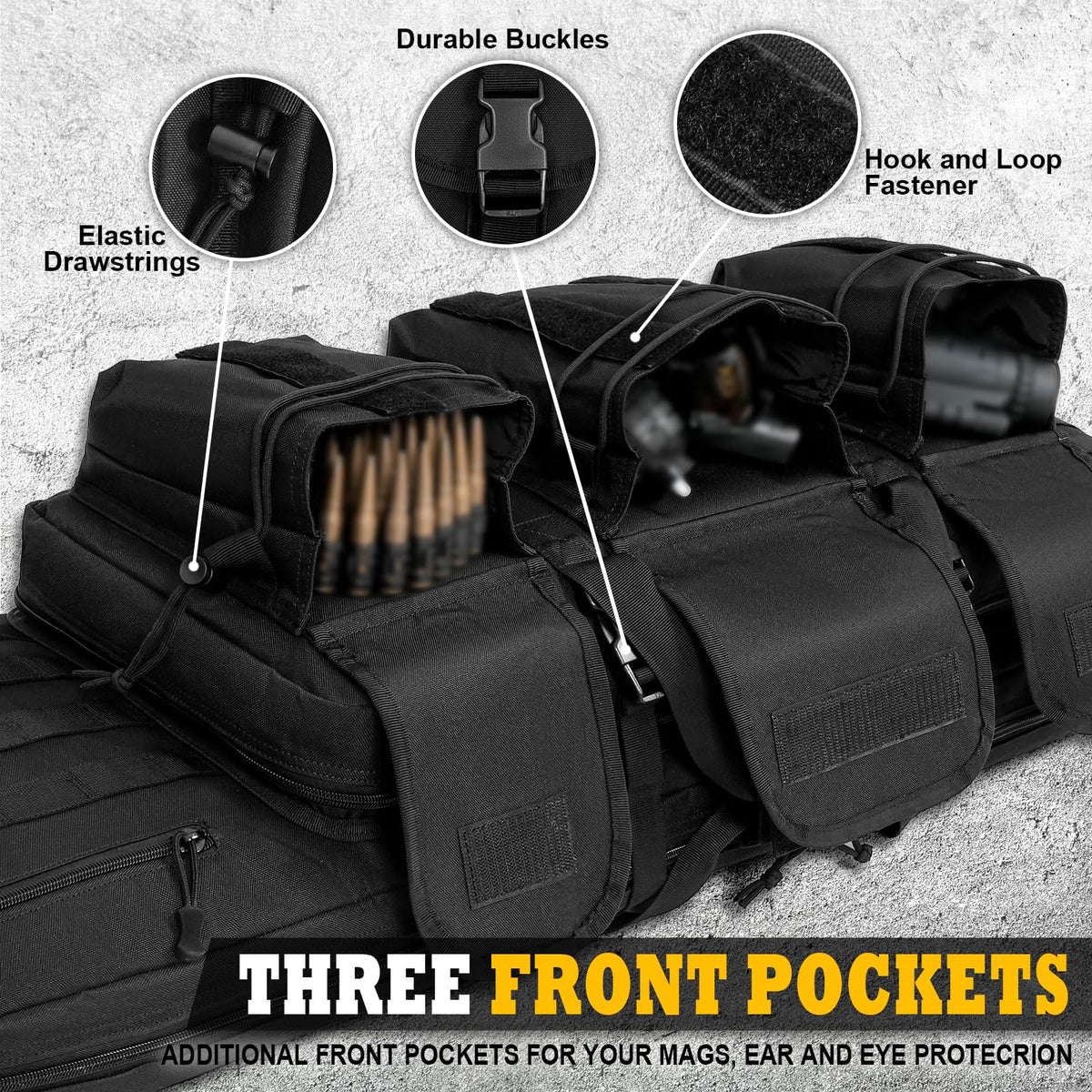 DULCE DOM Double Rifle Case, Soft Tactical Backpack for Hunting Shooting Range, Dual Storage Gun Bag for 2 Rifles & Pistols with Lockable Zippers & MOLLE System(Black, 42", Stowaway Backpack Straps)