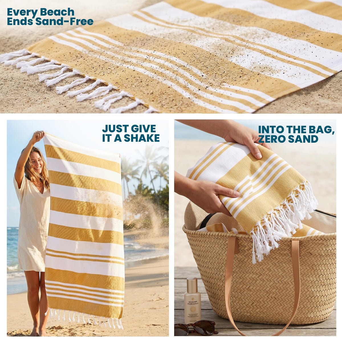 Utopia Towels - 4 Pack Turkish Beach Towel (40 x 72 Inches) - 100% Cotton Big Beach Towels Oversized - No Sand, Lightweight & Quick Dry - Prewashed for Soft Feel (Buff)