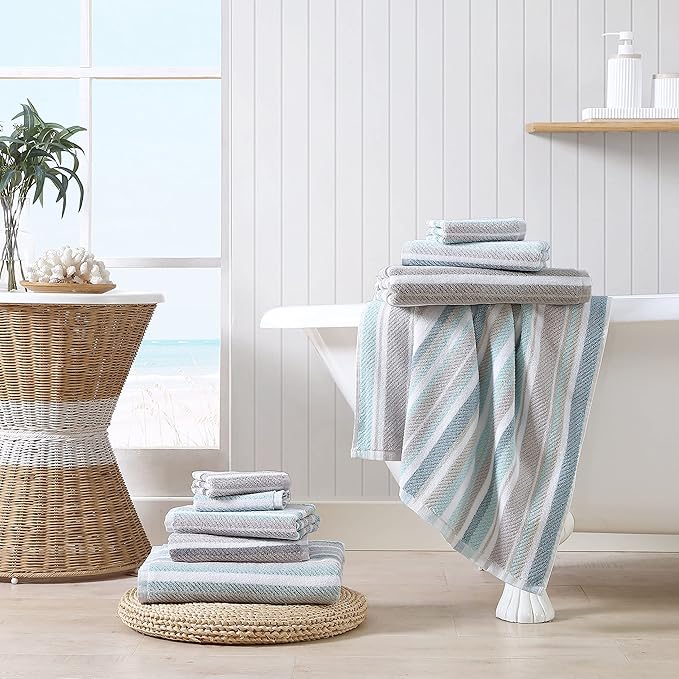 Tommy Bahama Nautica - Bath Towels, Highly Absorbent & Soft, Stylish Bathroom Decor (Zane Chevron Blue, 6 Piece)